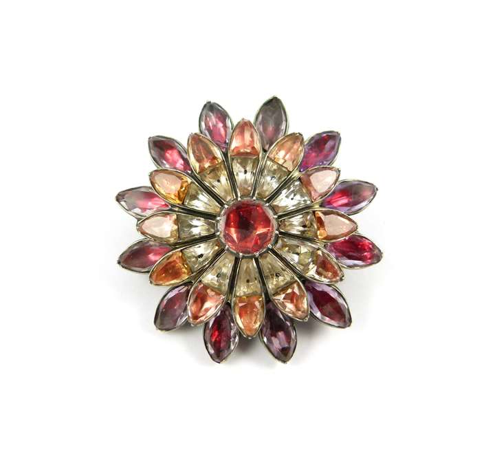 Antique Portuguese topaz and white paste flower brooch